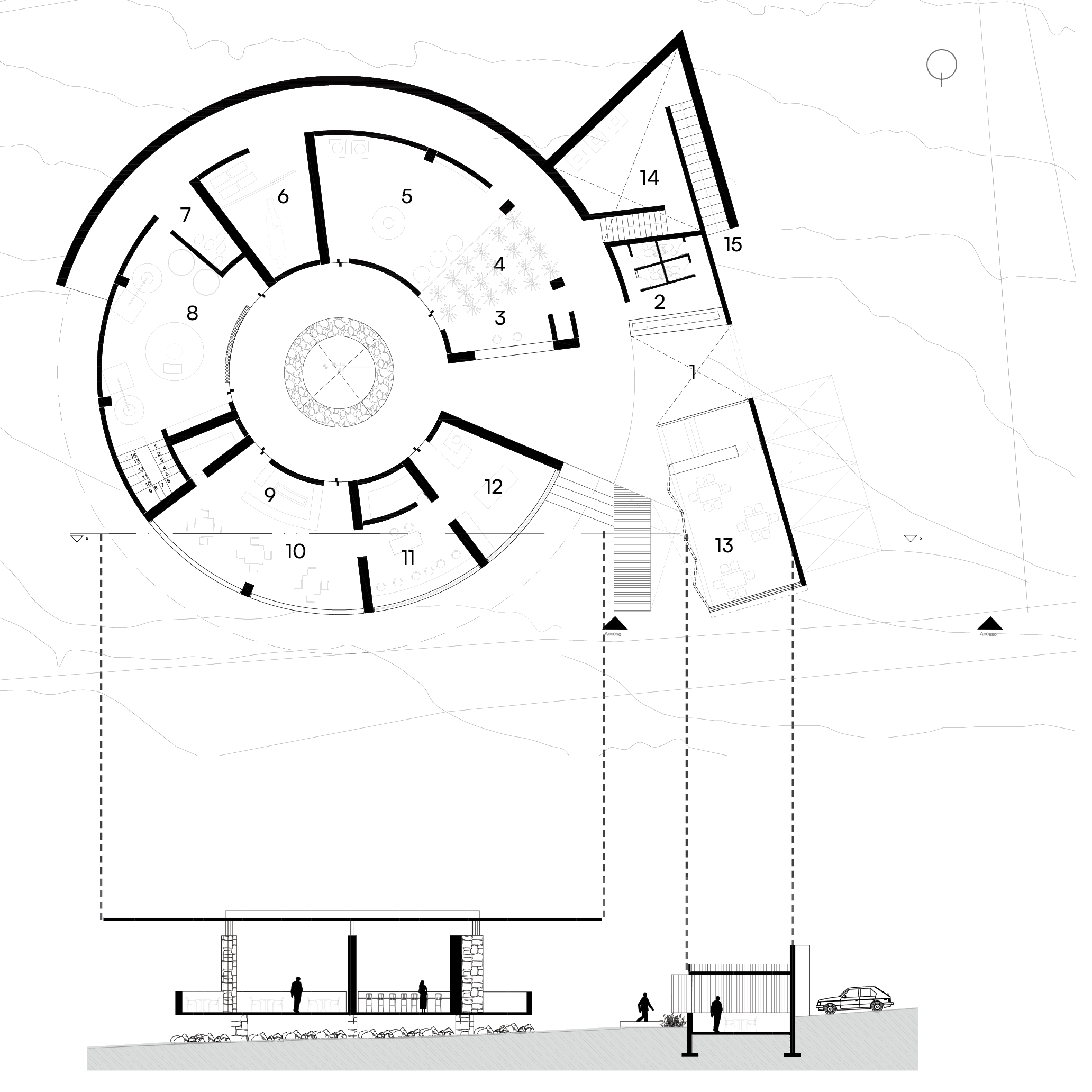 Plan and section